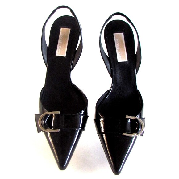 DESIGNER MICHAEL KORS COLLECTION BLACK PATENT LEATHER POINTED TOE SLIGBACKS 8.M - Picture 1 of 16